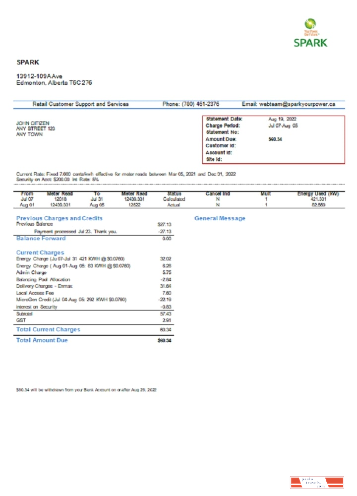 Canada Alberta Spark utility bill